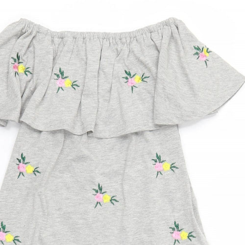 New Look Womens Grey Floral  A-Line  Size 8