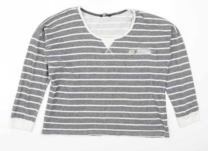 Select Womens Grey Striped Pullover Sweatshirt Size 18