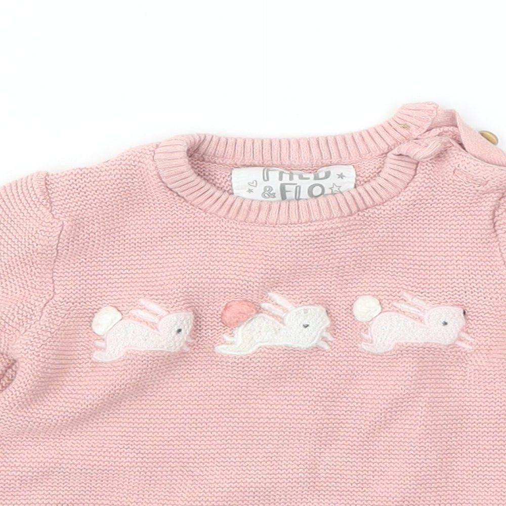 F&F Girls Pink Animal Print  Pullover Jumper Size 3-6 Months