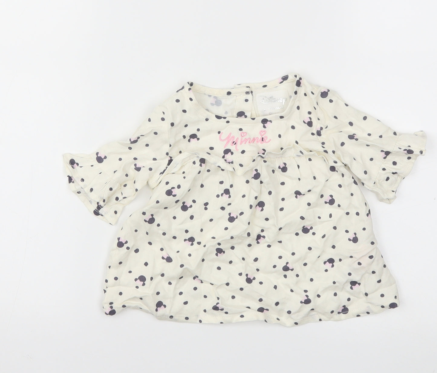 Primark Girls White Animal Print  Basic T-Shirt Size 6-9 Months