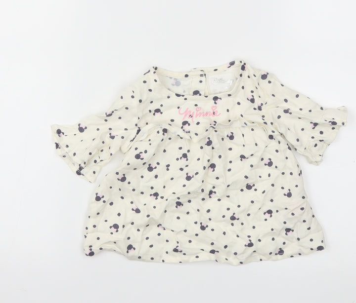 Primark Girls White Animal Print Basic T-Shirt Size 6-9 Months
