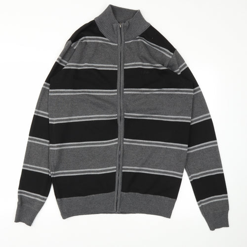 Lee Cooper Mens Black Striped  Full Zip Hoodie Size L