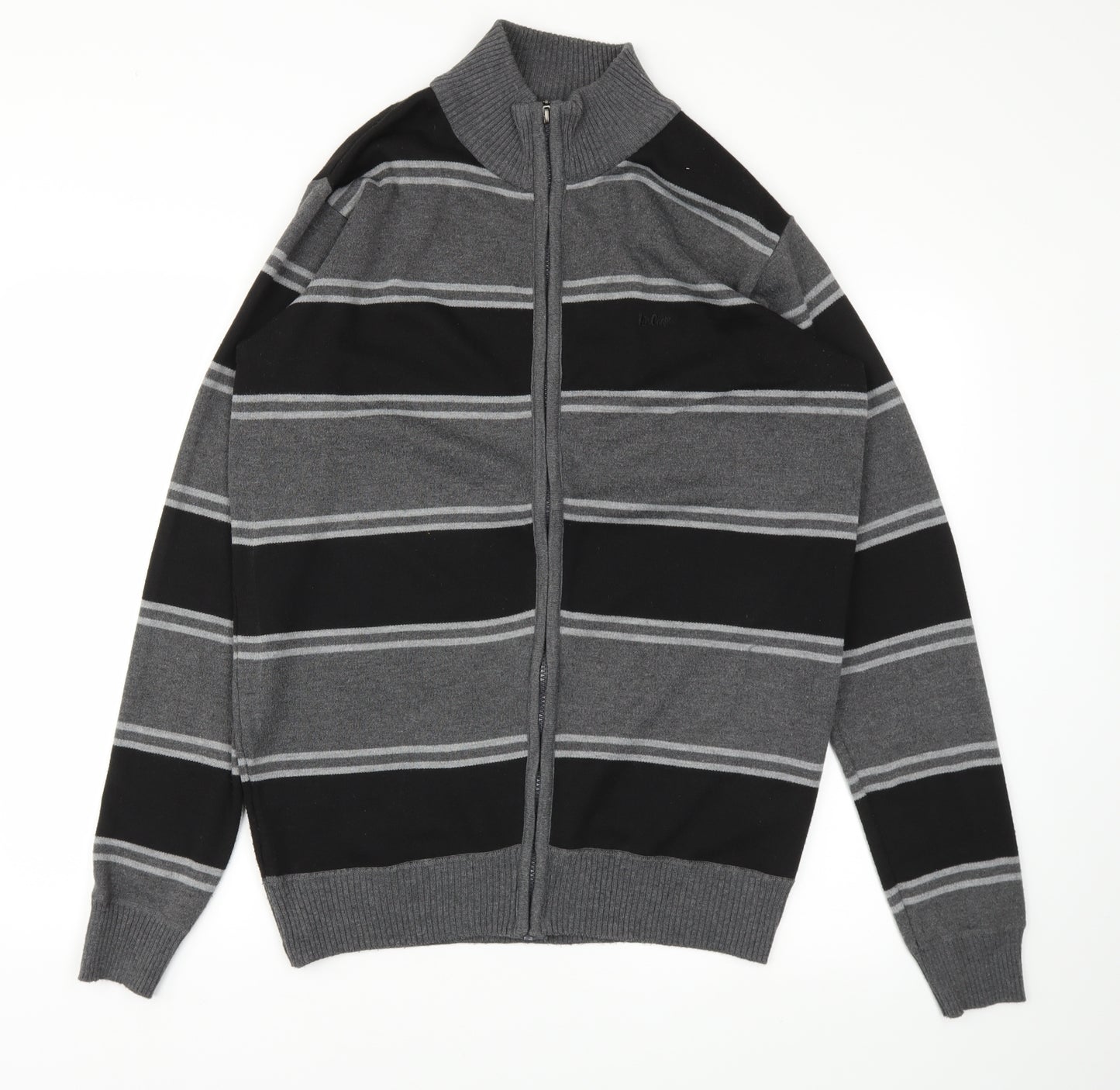 Lee Cooper Mens Black Striped  Full Zip Hoodie Size L