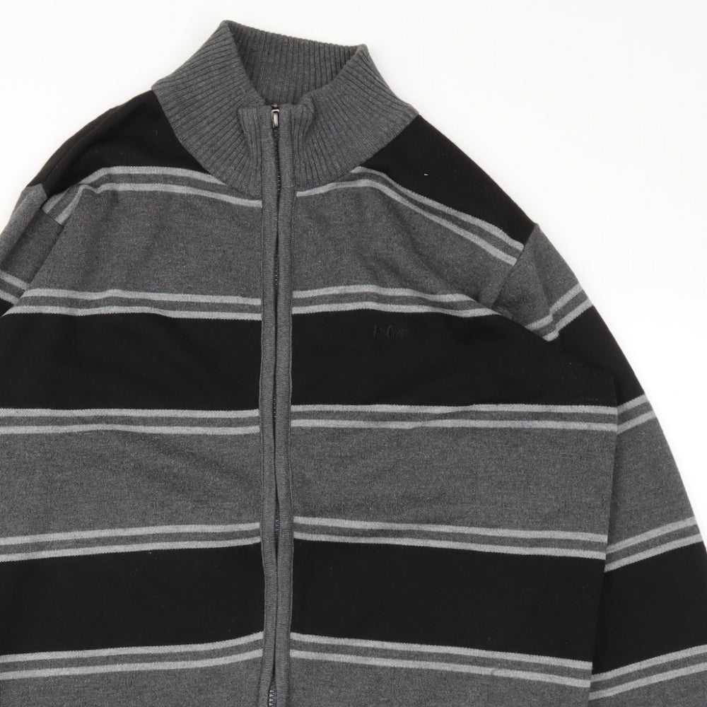 Lee Cooper Mens Black Striped  Full Zip Hoodie Size L