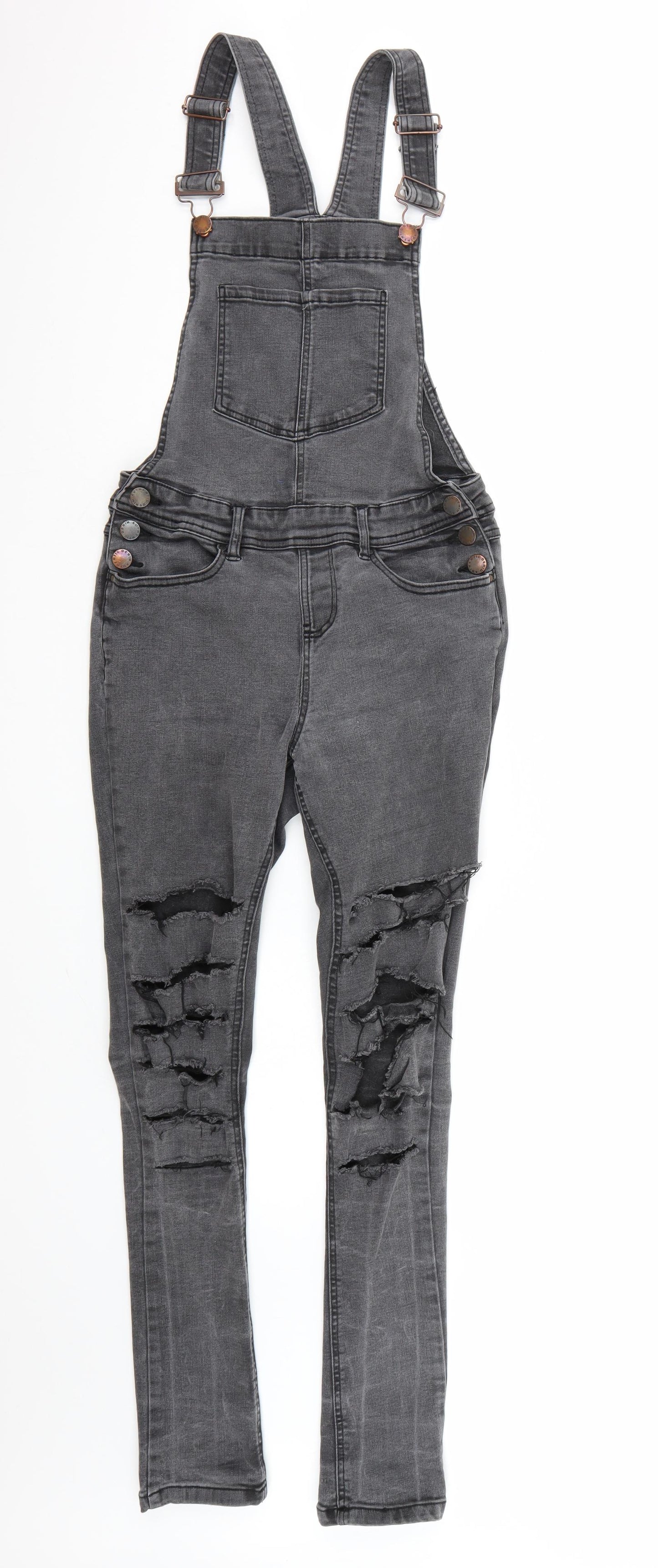 New Look Girls Grey  Denim Dungaree One-Piece Size 14 Years  - Distressed