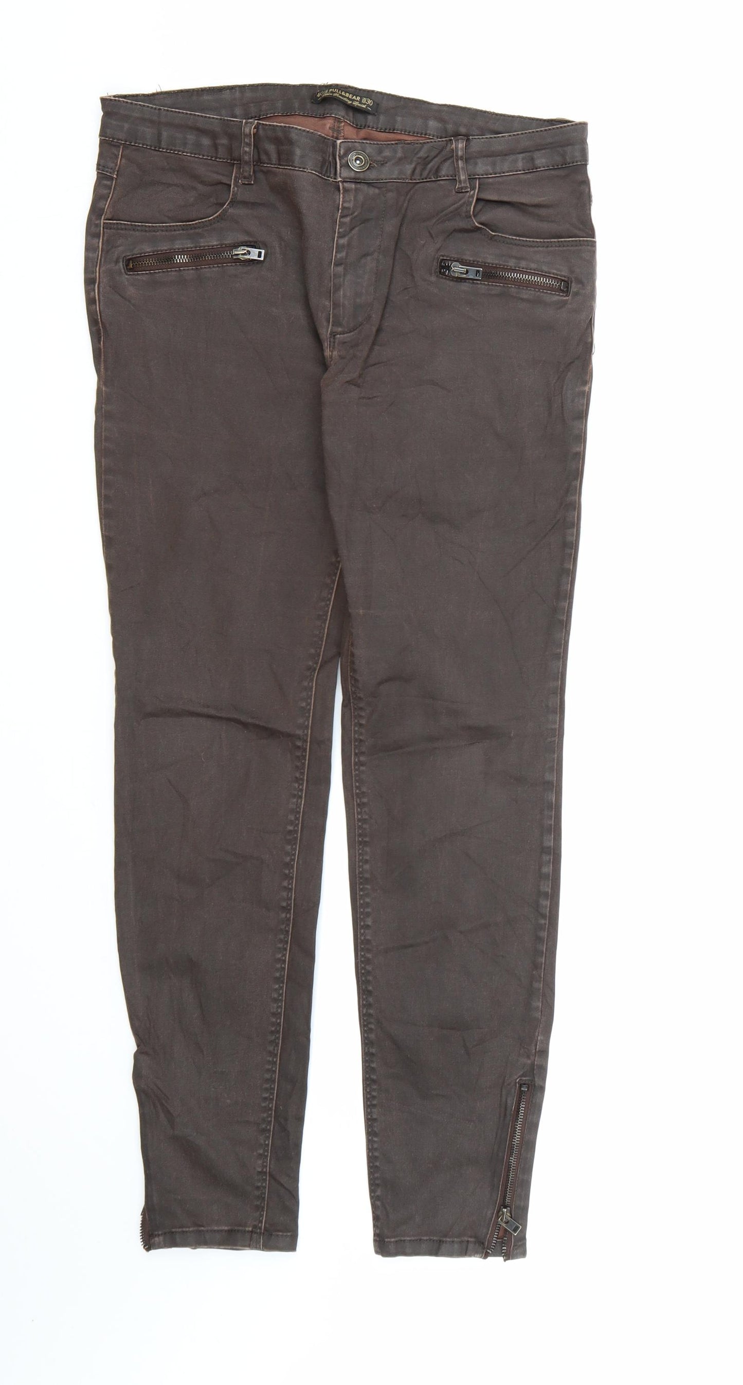 Pull&Bear Womens Brown  Denim Skinny Jeans Size 12 L28 in