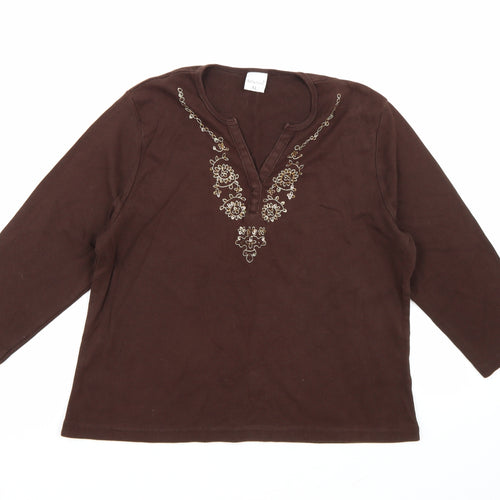 Reflections Womens Brown   Basic Blouse Size XL