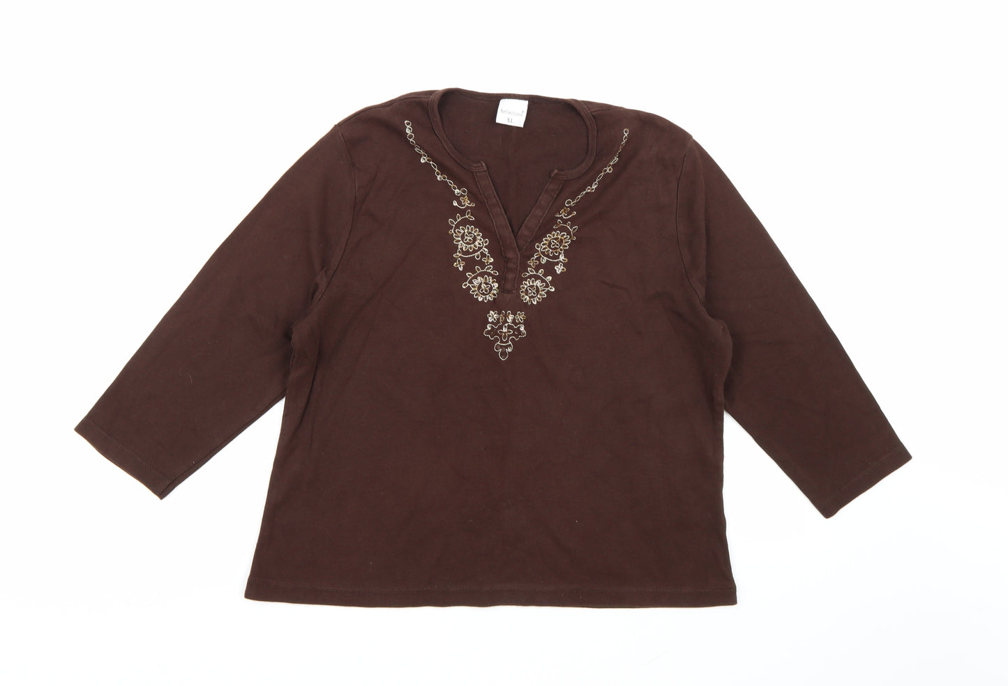 Reflections Womens Brown   Basic Blouse Size XL