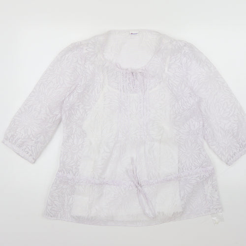 Damart Womens White Floral  Basic Blouse Size 14
