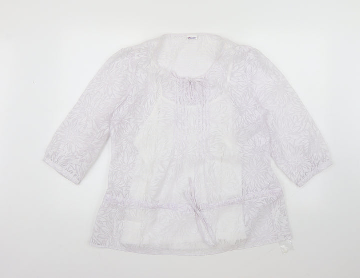 Damart Womens White Floral  Basic Blouse Size 14