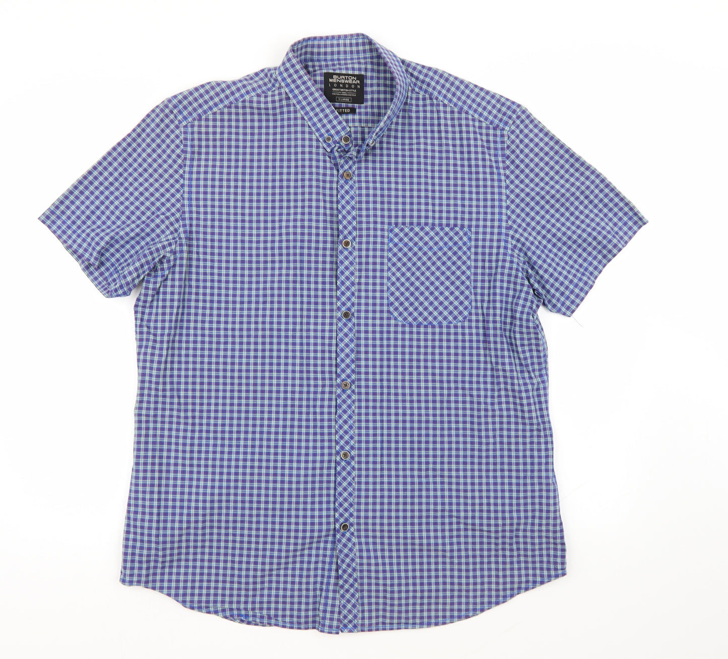 Burton London  Mens Blue Check   Button-Up Size XL