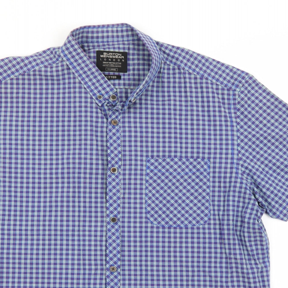Burton London  Mens Blue Check   Button-Up Size XL