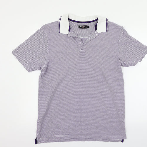 Maine Womens Blue Striped  Basic Polo Size M