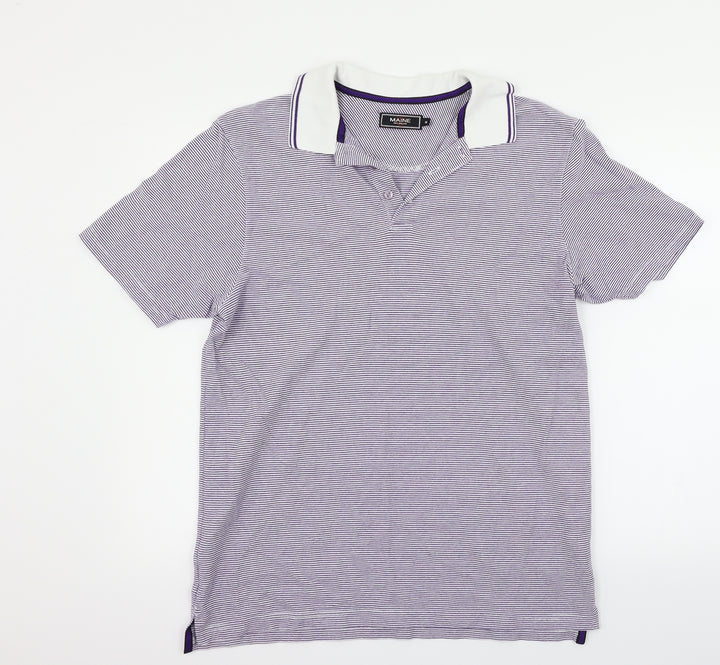 Maine Womens Blue Striped Basic Polo Size M