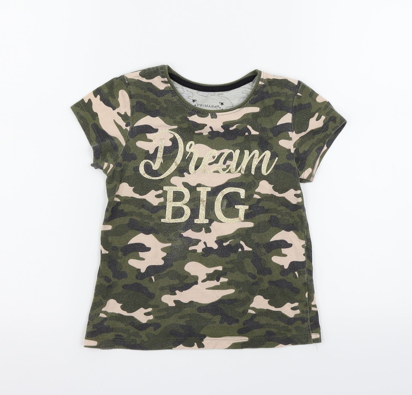 Primark Girls Green Geometric  Basic T-Shirt Size 7-8 Years  - DREAM BIG
