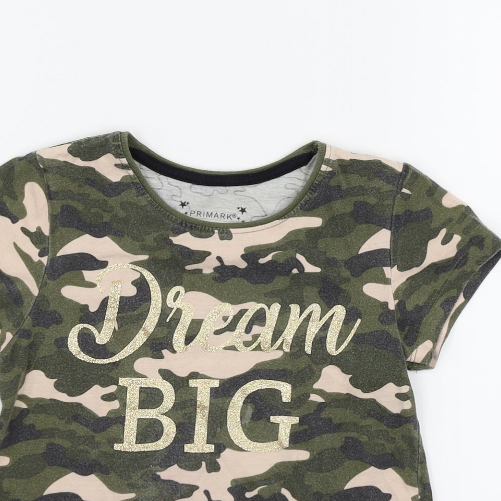 Primark Girls Green Geometric  Basic T-Shirt Size 7-8 Years  - DREAM BIG