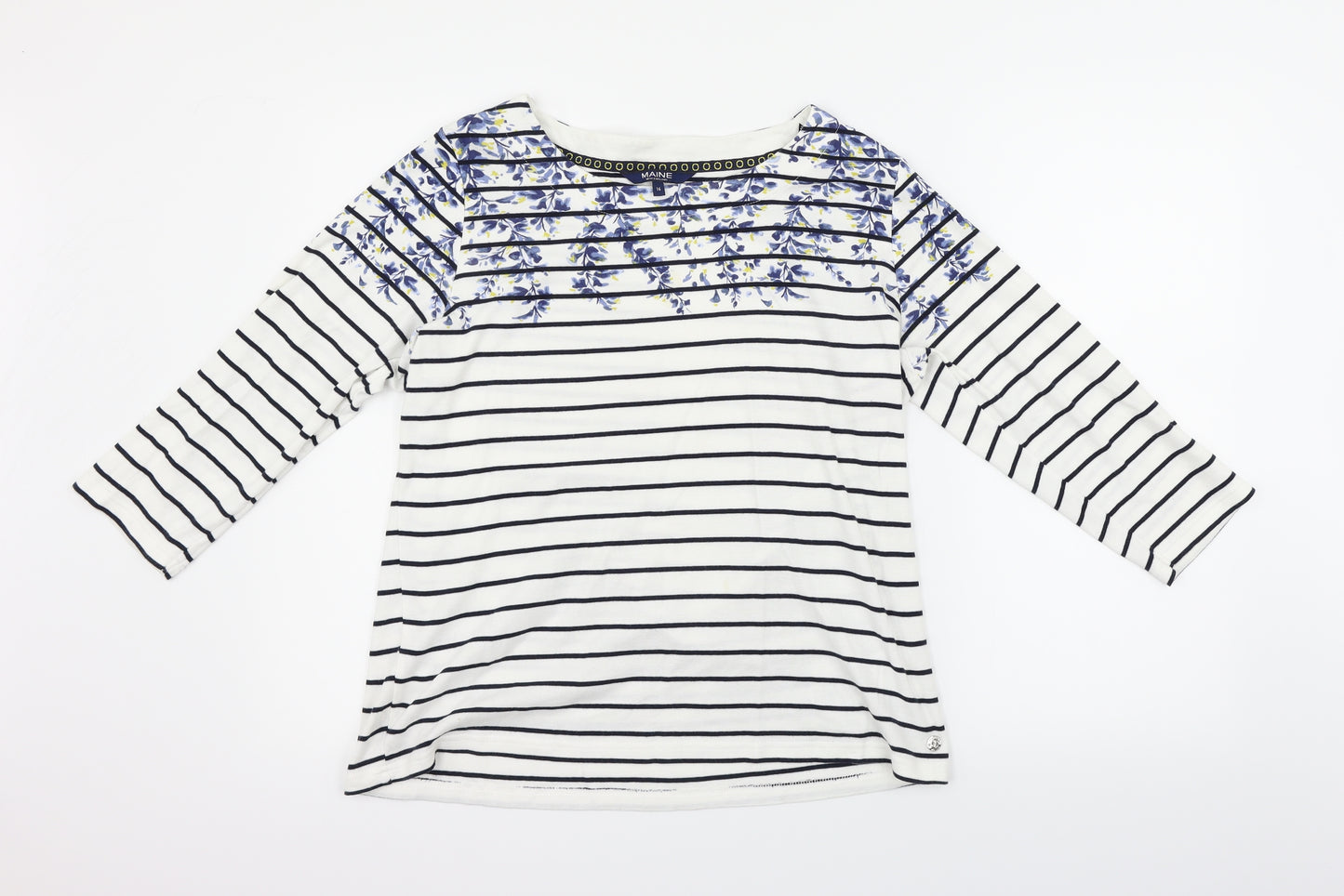 Maine Womens White Striped  Basic T-Shirt Size 16
