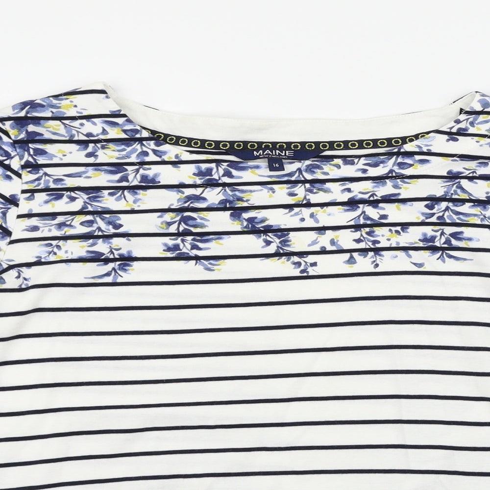 Maine Womens White Striped  Basic T-Shirt Size 16