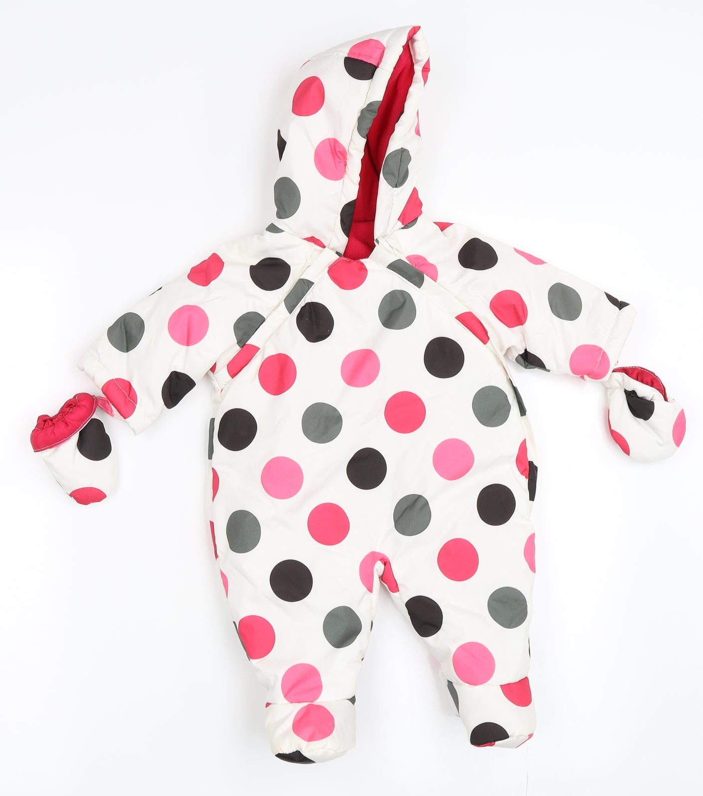 George Girls White Polka Dot  Puffer Jacket Snowsuit Size 0-3 Months