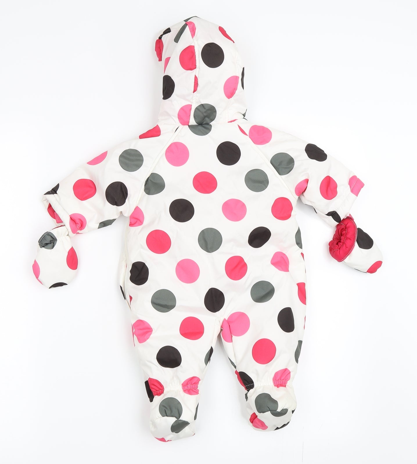 George Girls White Polka Dot  Puffer Jacket Snowsuit Size 0-3 Months