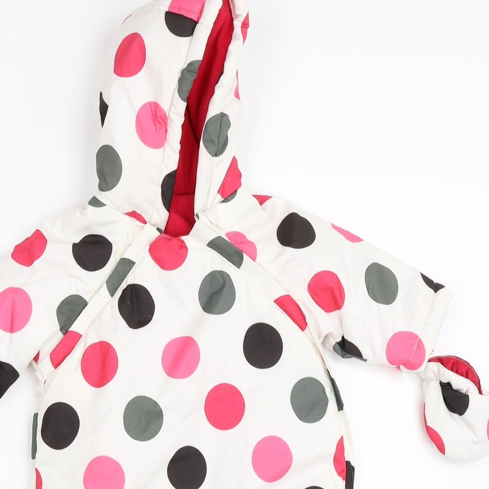 George Girls White Polka Dot  Puffer Jacket Snowsuit Size 0-3 Months
