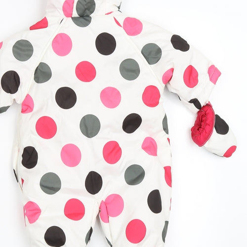 George Girls White Polka Dot  Puffer Jacket Snowsuit Size 0-3 Months