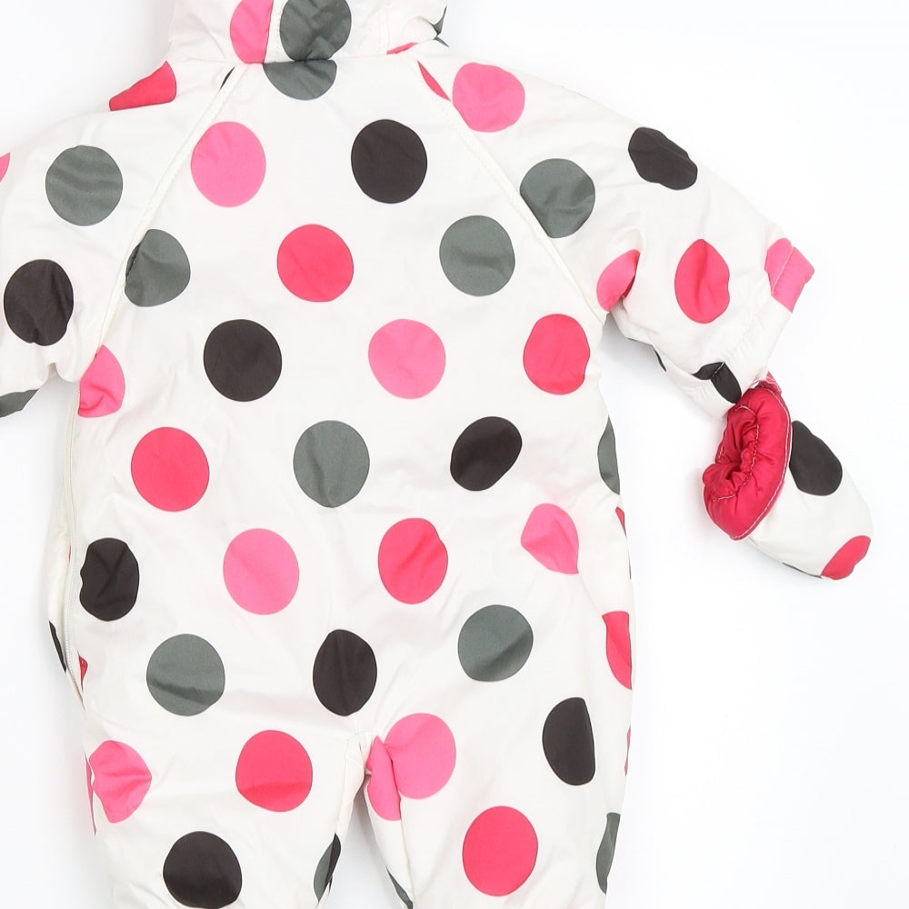 George Girls White Polka Dot  Puffer Jacket Snowsuit Size 0-3 Months