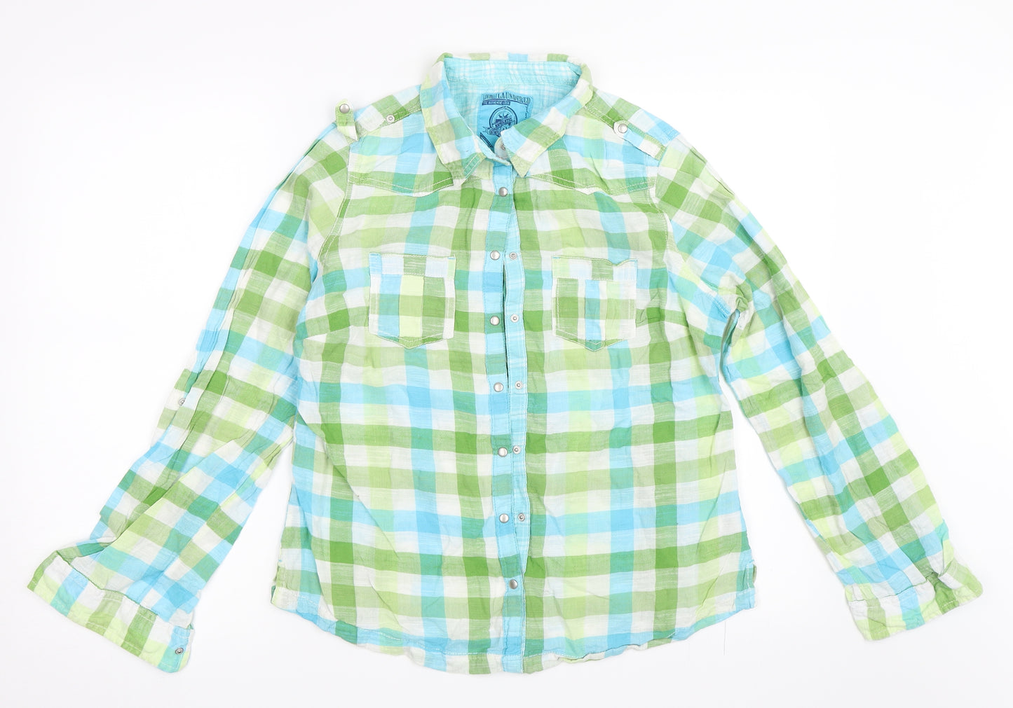 Marks and Spencer Womens Green Check  Basic Button-Up Size 14
