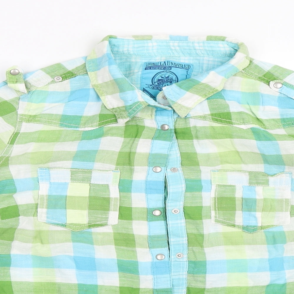 Marks and Spencer Womens Green Check  Basic Button-Up Size 14