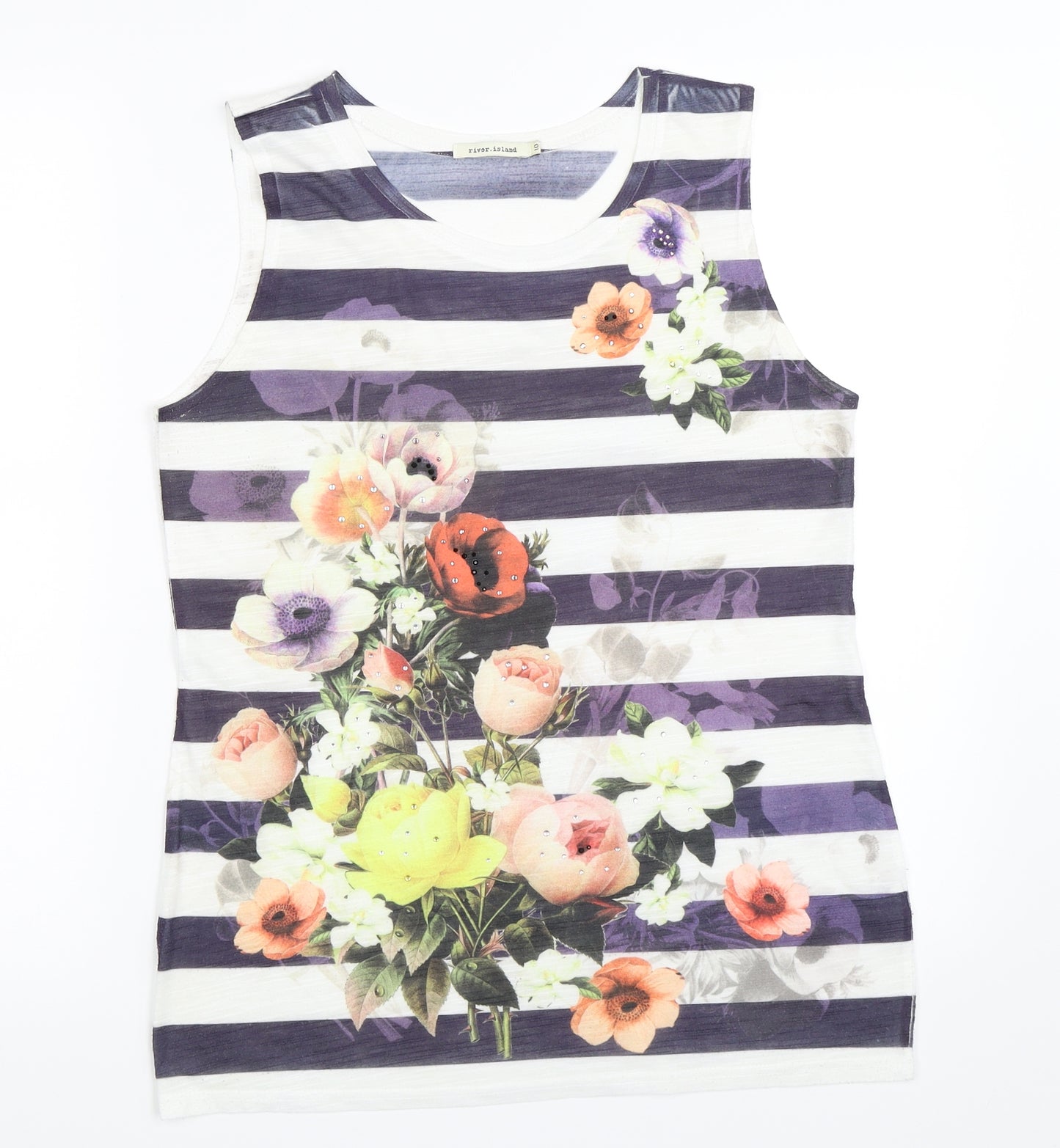 River Island Womens White Striped  Basic Tank Size 10