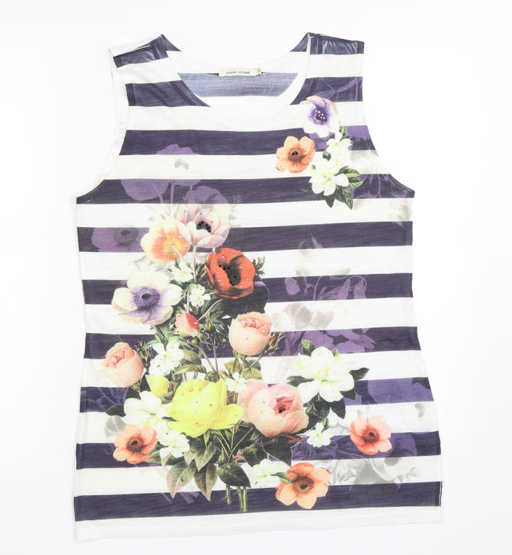 River Island Womens White Striped  Basic Tank Size 10