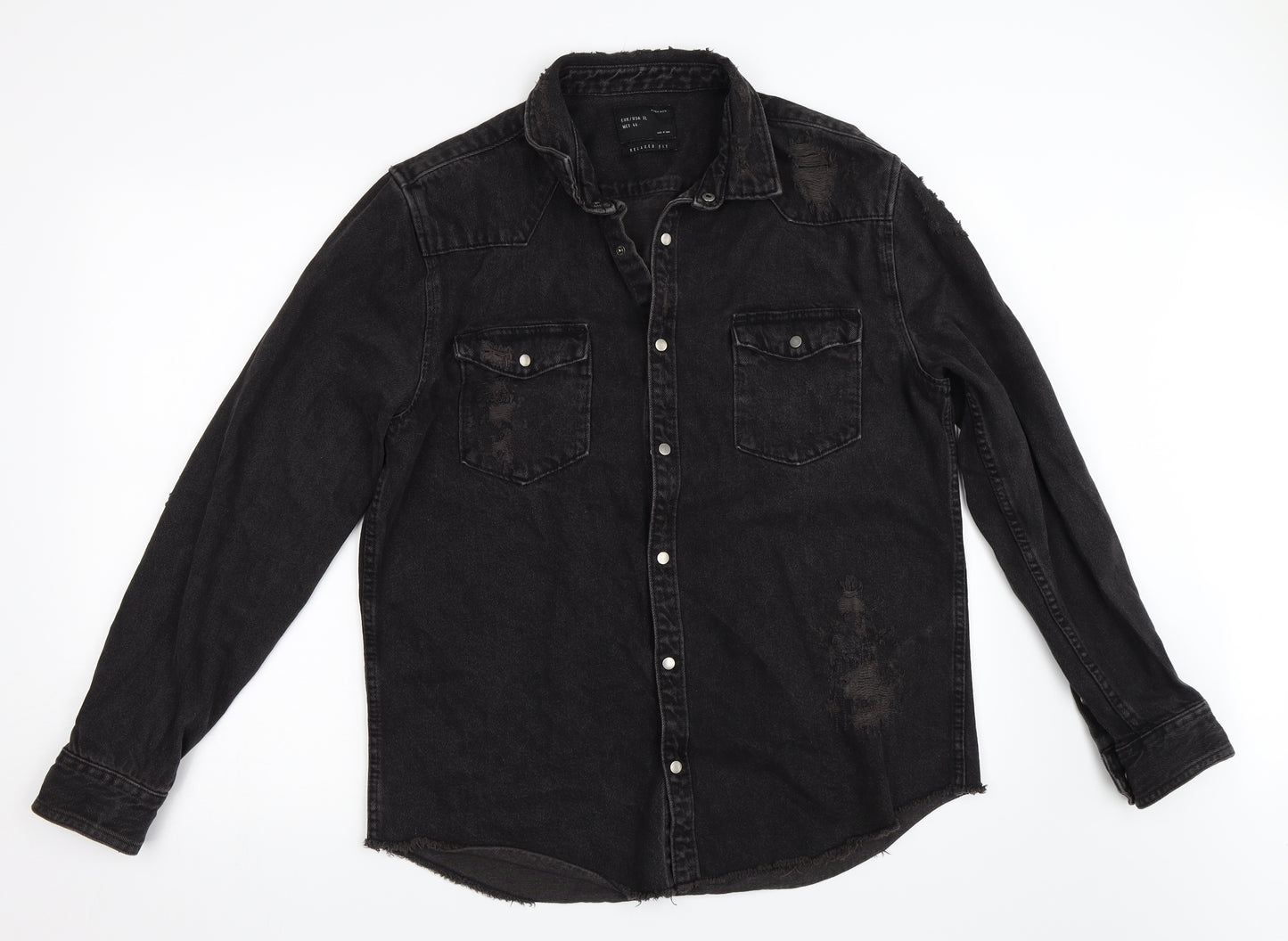 Zara Mens Black  Denim  Button-Up Size XL