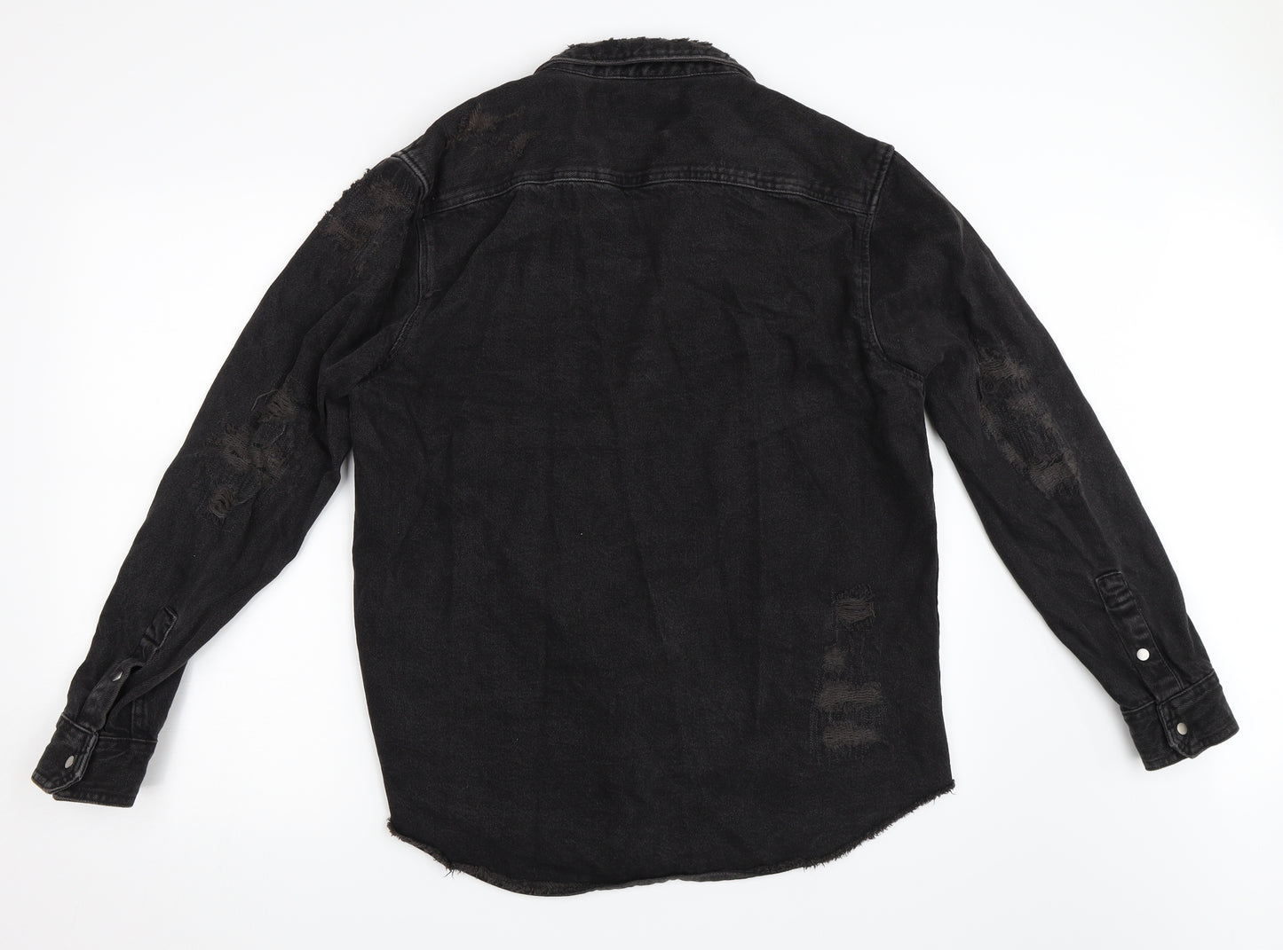 Zara Mens Black  Denim  Button-Up Size XL