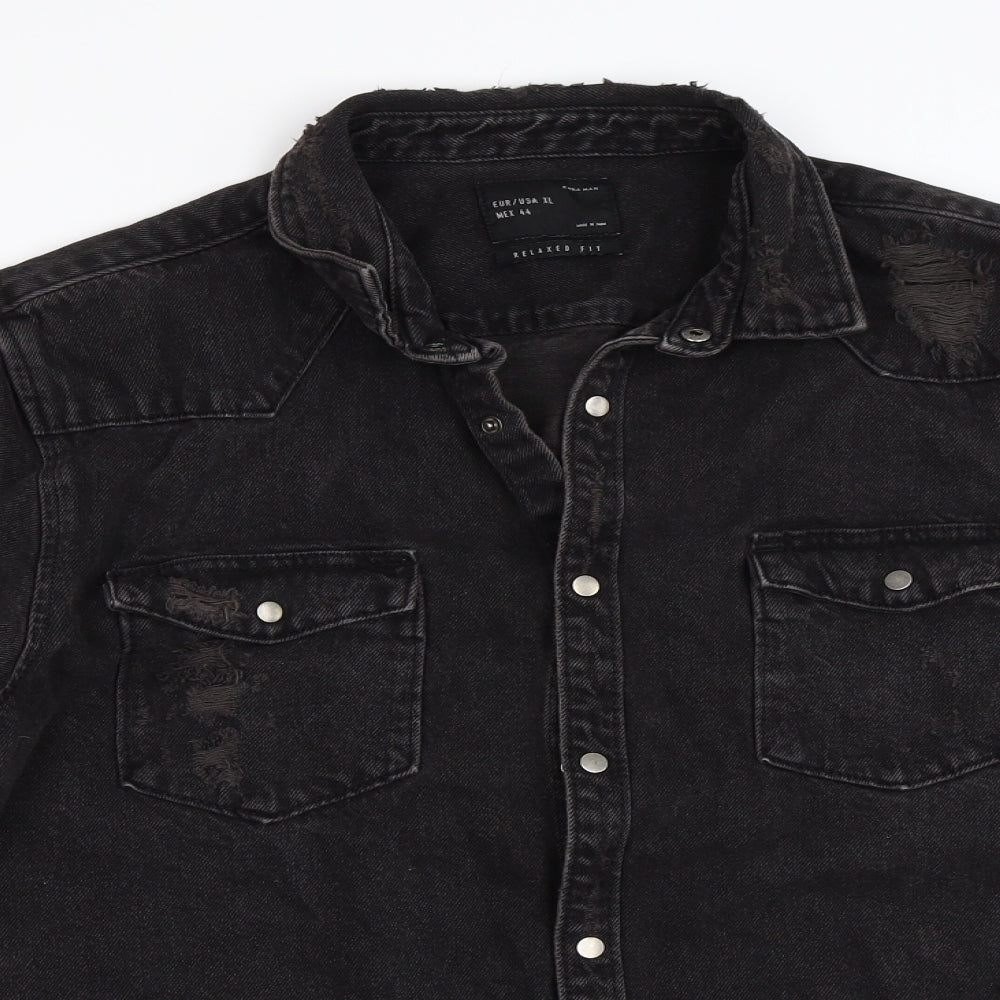 Zara Mens Black  Denim  Button-Up Size XL