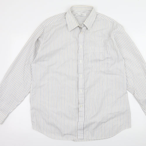 Marks and Spencer Mens White Striped   Button-Up Size 16