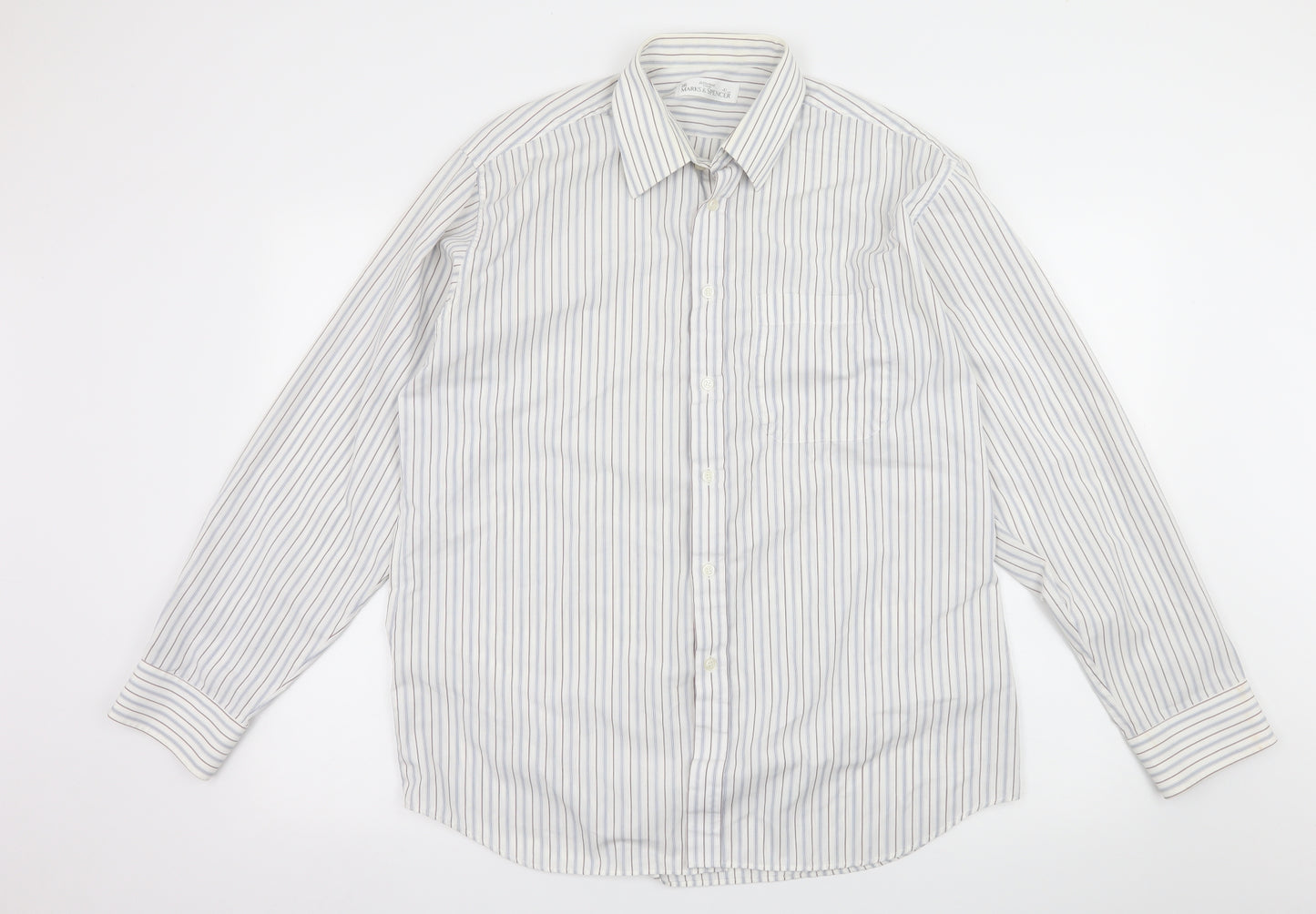 Marks and Spencer Mens White Striped   Button-Up Size 16