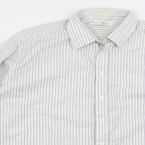 Marks and Spencer Mens White Striped   Button-Up Size 16
