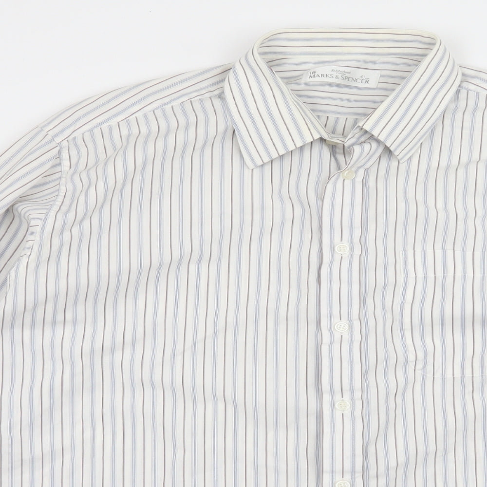 Marks and Spencer Mens White Striped   Button-Up Size 16
