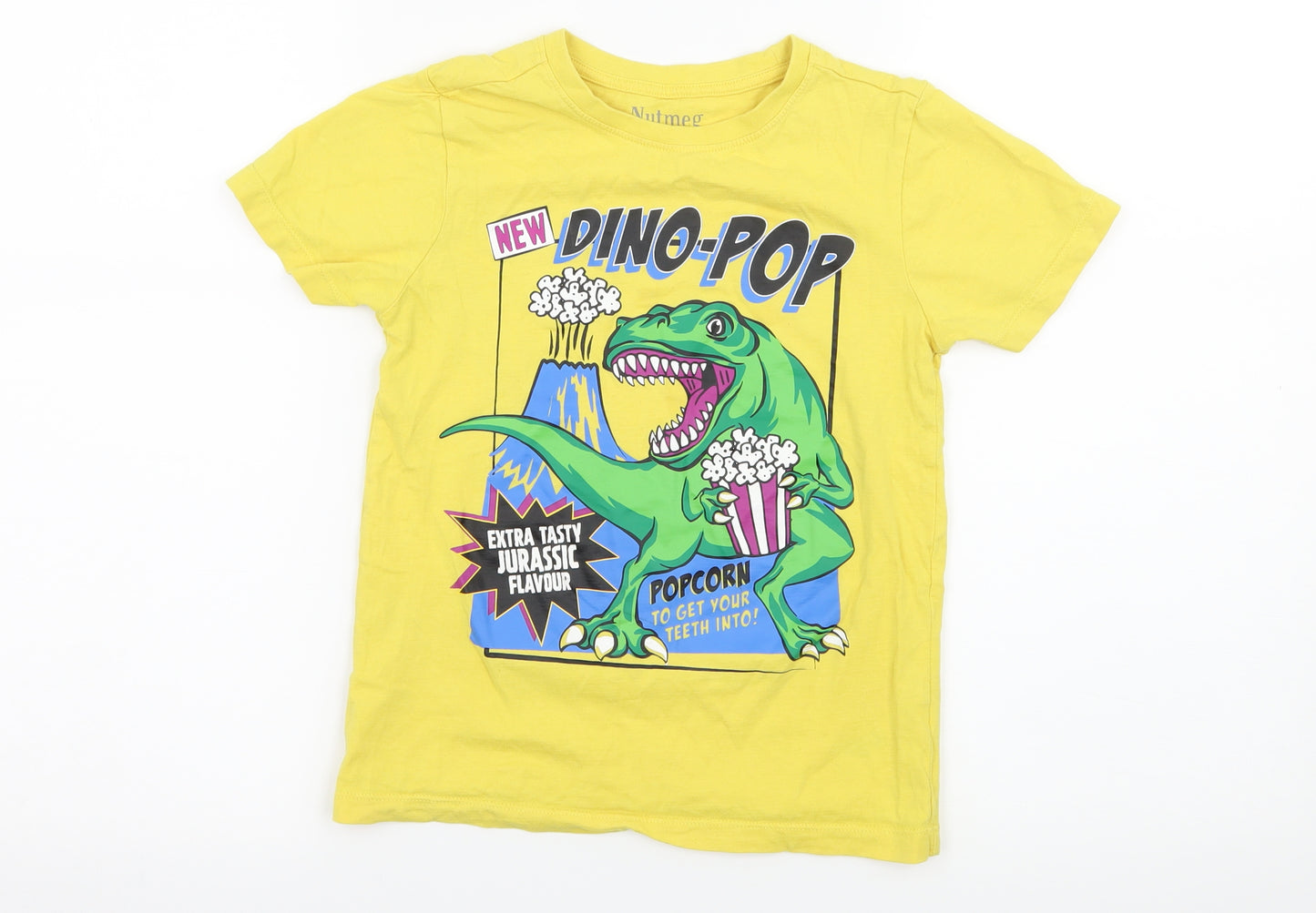 Nutmeg Boys Yellow  Jersey Basic T-Shirt Size 7-8 Years  - Popcorn T-Rex
