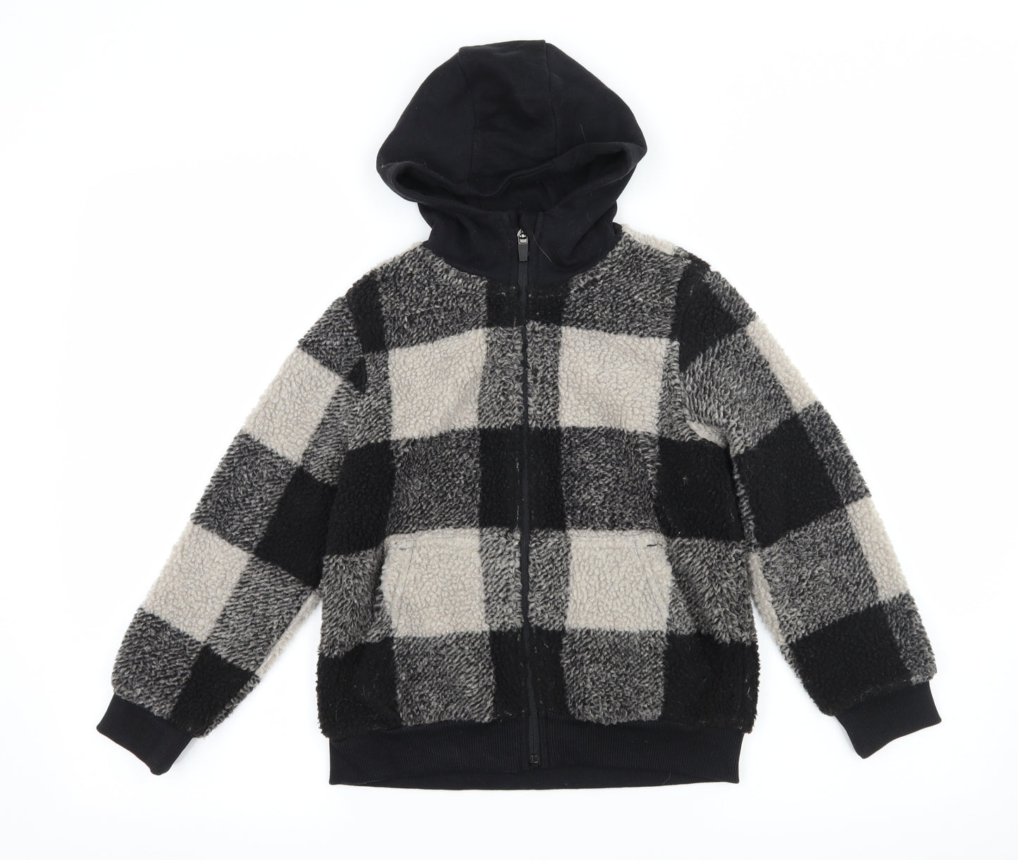 Nutmeg Boys Black Check Fleece Full Zip Hoodie Size 7-8 Years