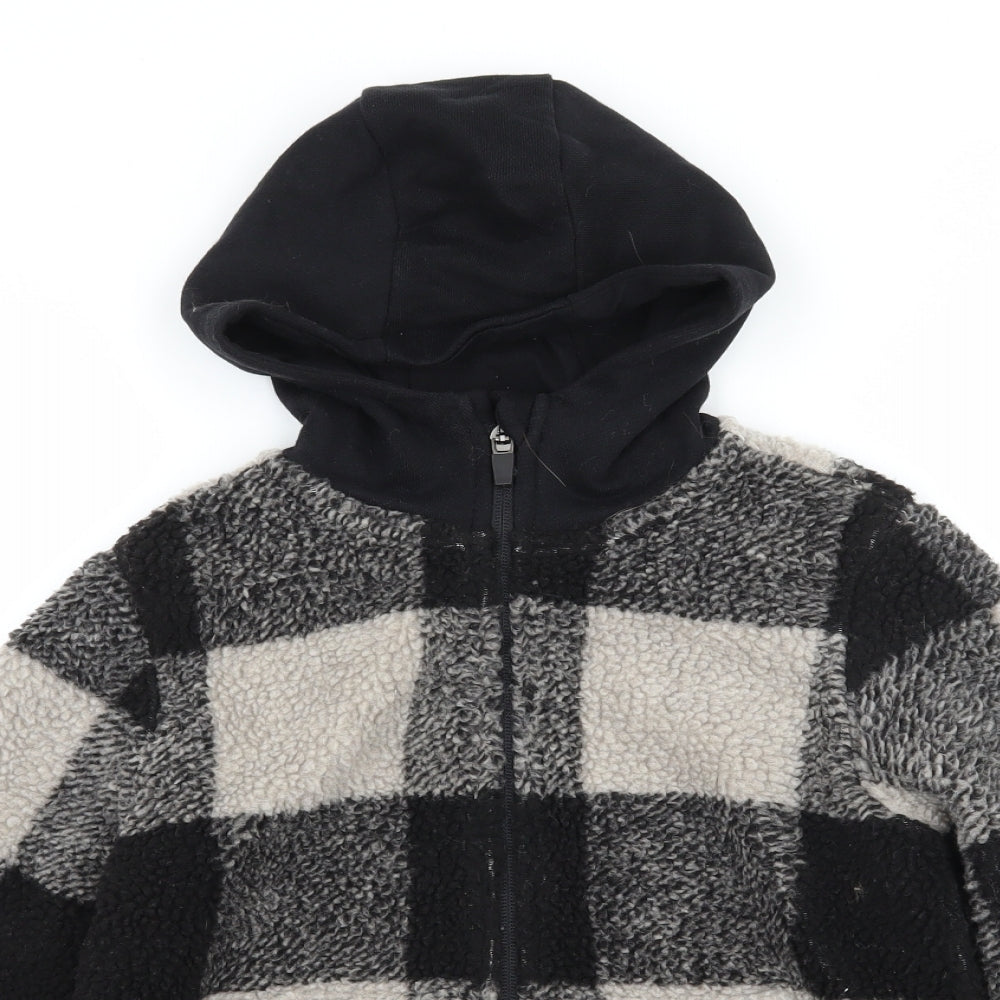 Nutmeg Boys Black Check Fleece Full Zip Hoodie Size 7-8 Years