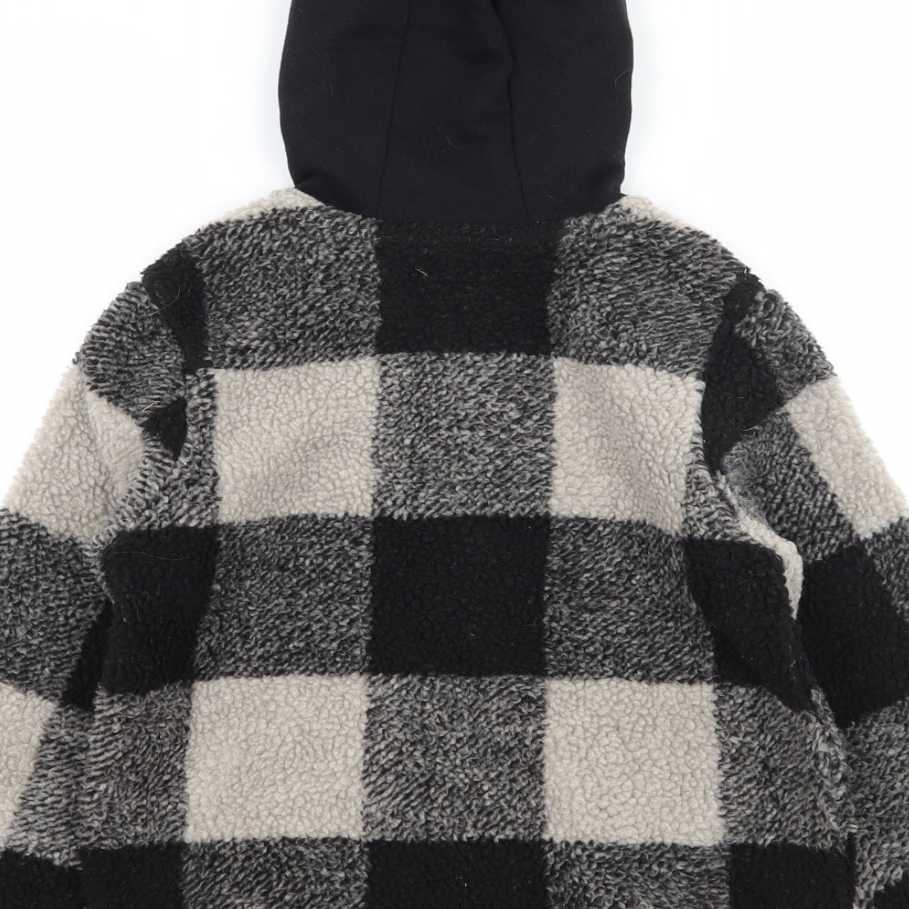 Nutmeg Boys Black Check Fleece Full Zip Hoodie Size 7-8 Years