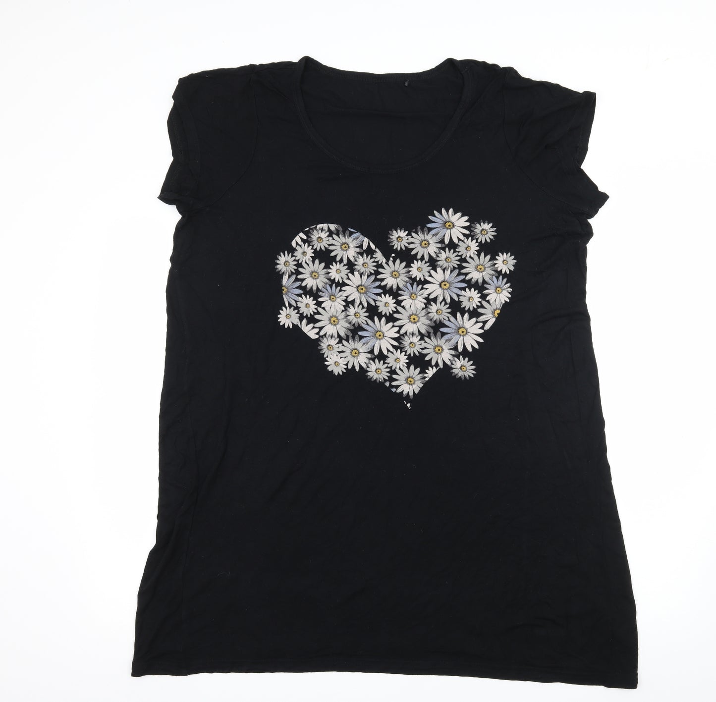 George Womens Black Floral Jersey Basic T-Shirt Size 20  - Love heart