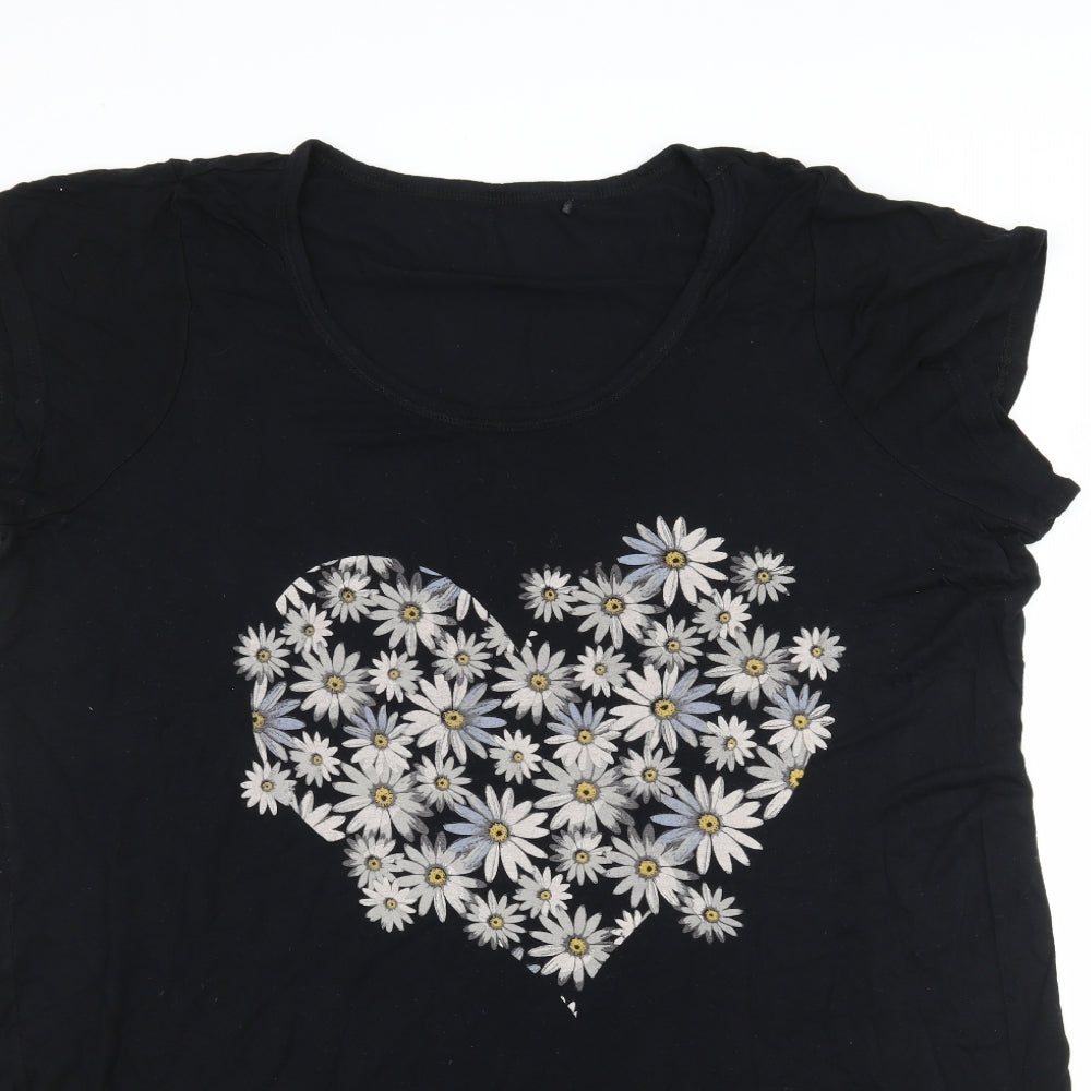 George Womens Black Floral Jersey Basic T-Shirt Size 20  - Love heart