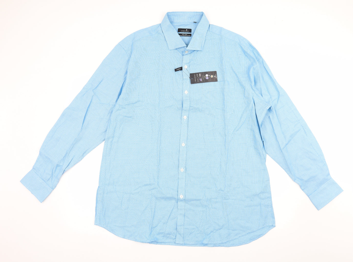 URBANA Mens Blue Check   Button-Up Size 18.5