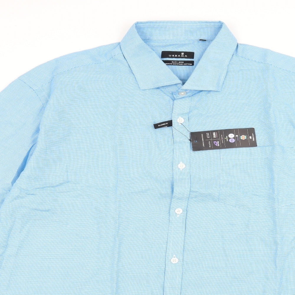 URBANA Mens Blue Check   Button-Up Size 18.5