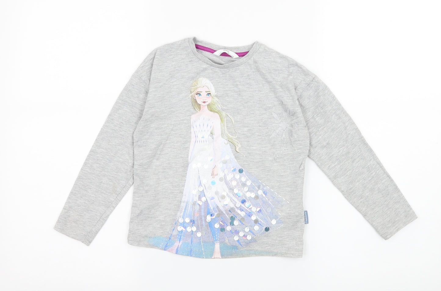 Marks and Spencer Girls Grey  Jersey Basic T-Shirt Size 5-6 Years  - Elsa Frozen