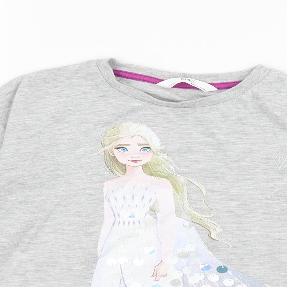 Marks and Spencer Girls Grey  Jersey Basic T-Shirt Size 5-6 Years  - Elsa Frozen