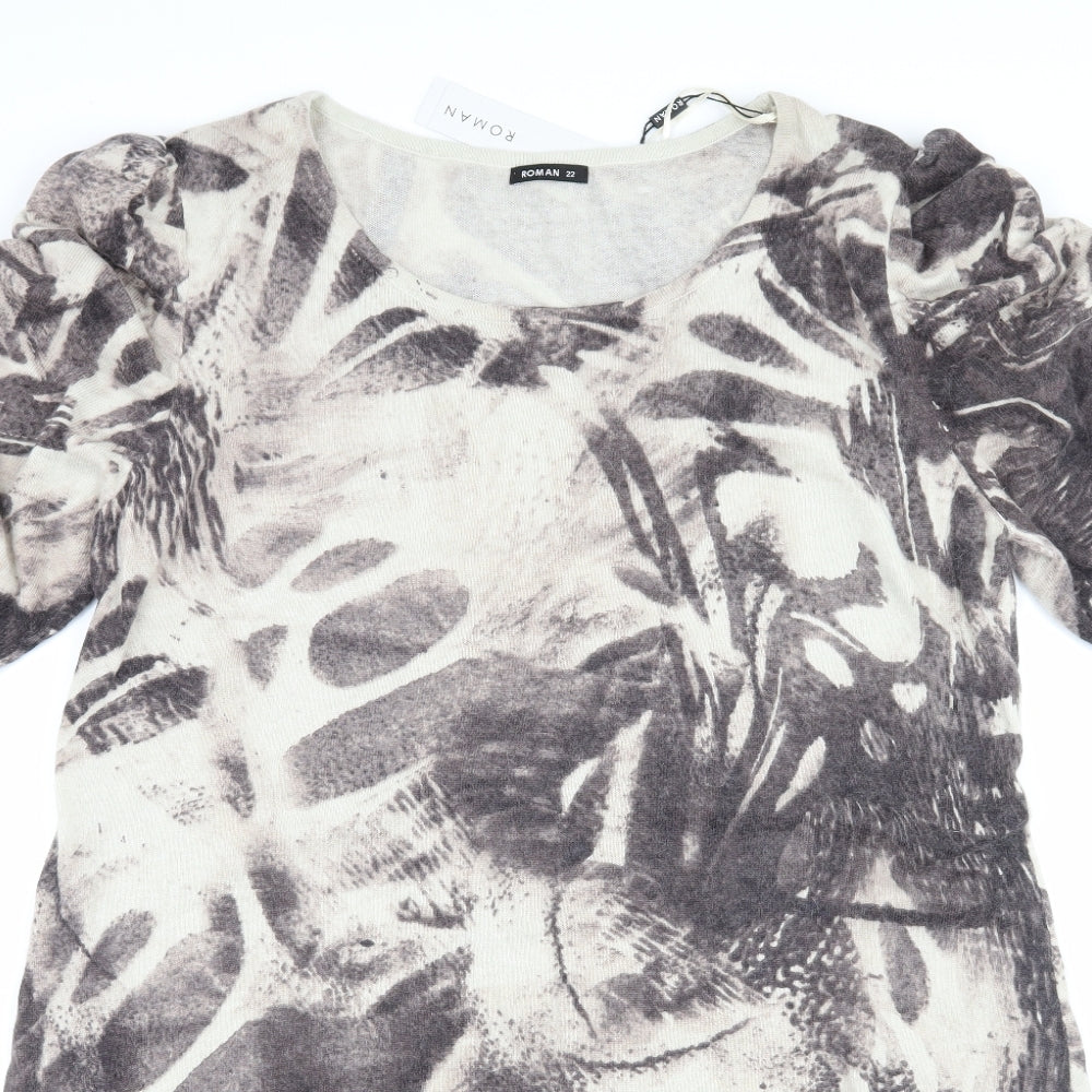 Roman Womens Beige Geometric Knit Pullover Jumper Size 22