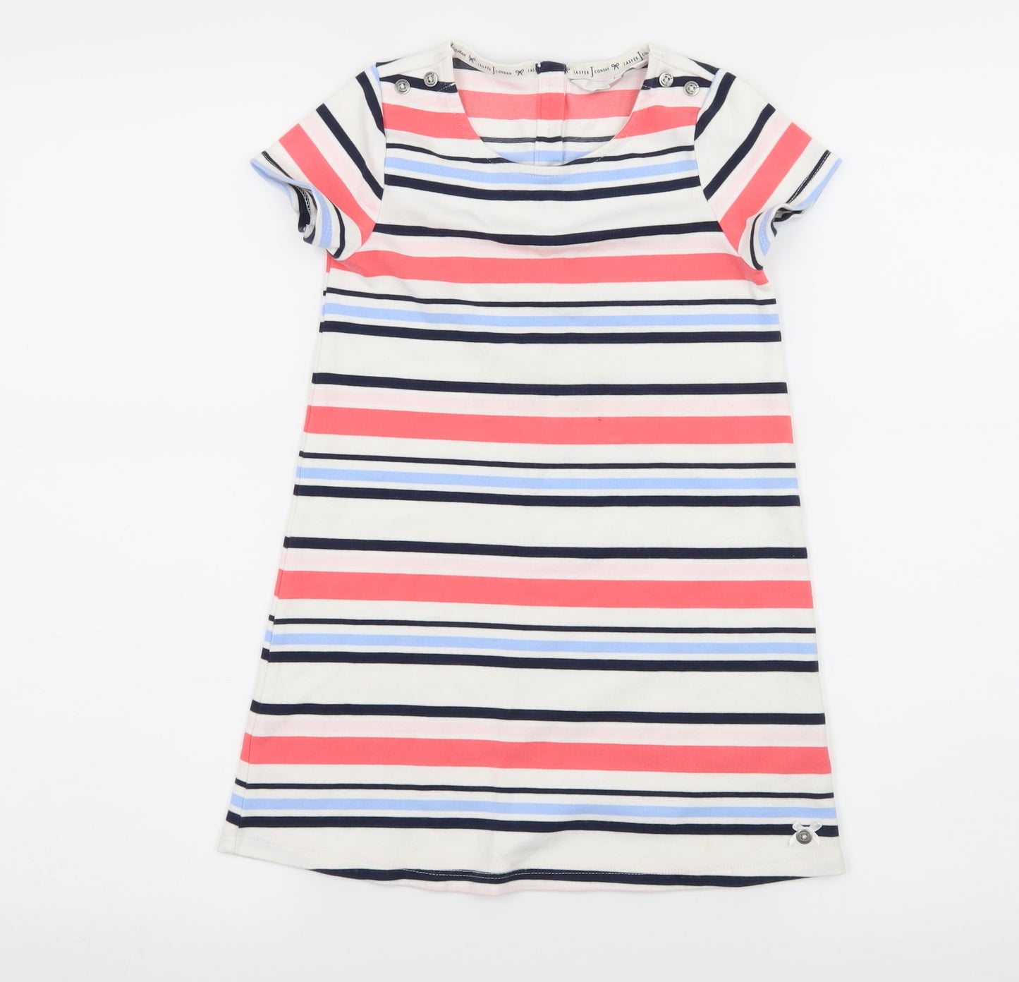 Jasper Conran Girls White Striped Jersey T-Shirt Dress  Size 6-7 Years